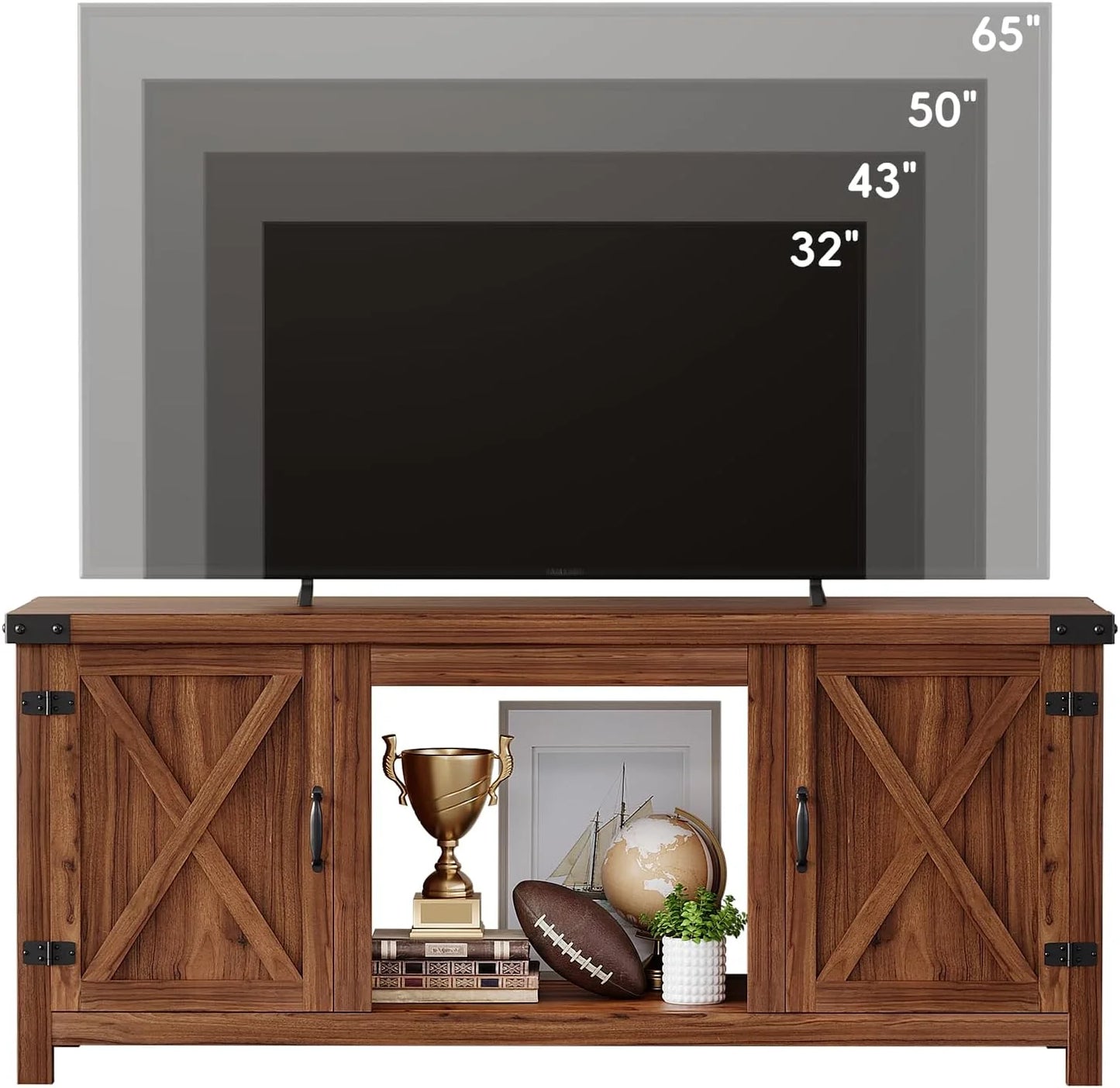 YESHOMY Fireplace TV Stand with Two Barn Doors and Storage Cabinets for Televisions up to 65+ Inch, Entertainment Center Console Table, Media Furniture for Living Room, 58 Inch