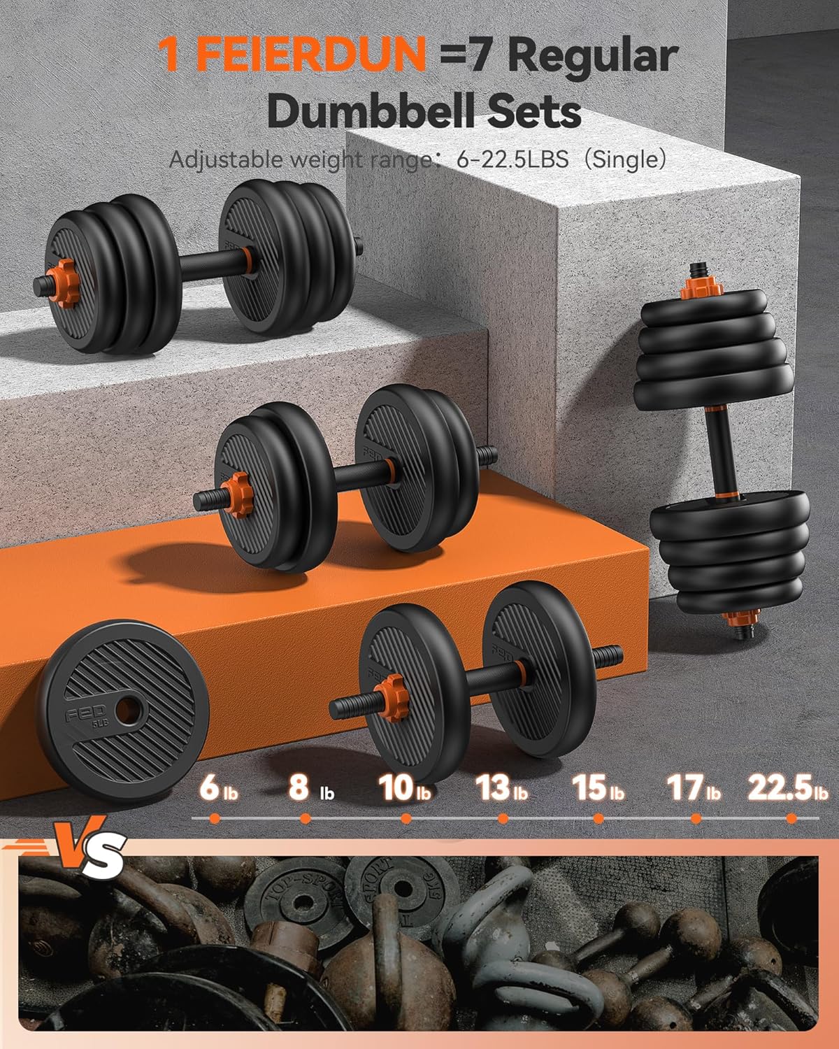 Feierdun adjustable dumbbells with connectors Barbell, kettlebell, push-up stand