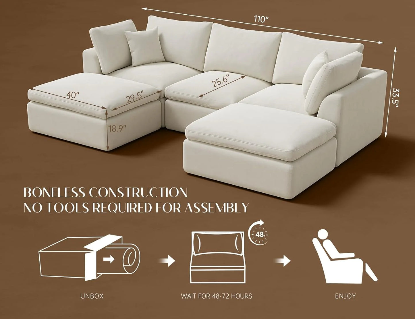 110 inch cloud sectional sofa for living room, convertible L-shaped sofa 3 seater sectional sofa