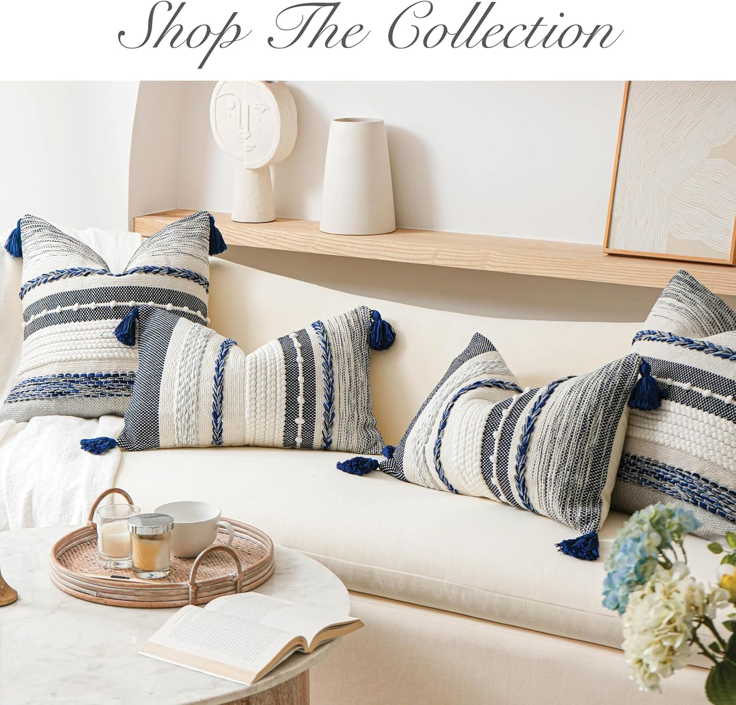 Blue Boho Decorative Throw Pillow Cover 20x20