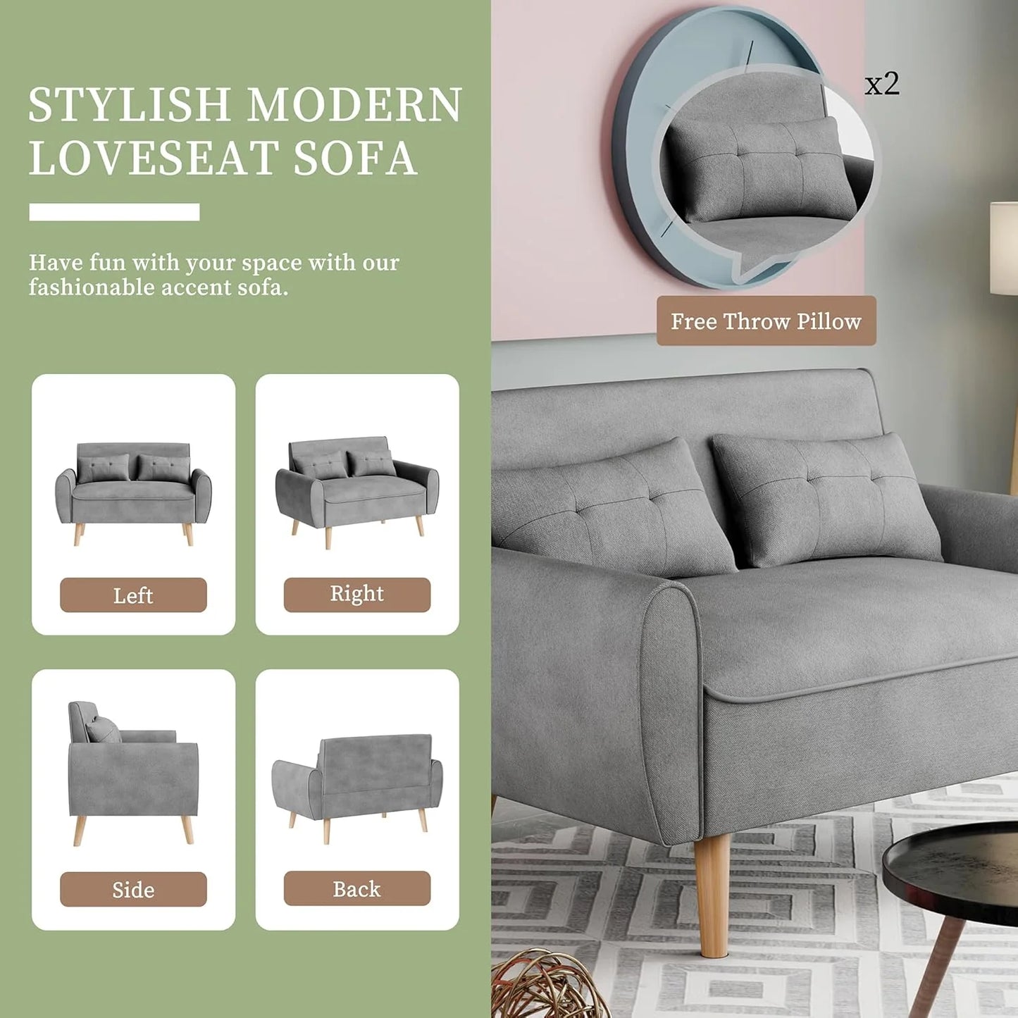 47" Small Modern Loveseat Sofa