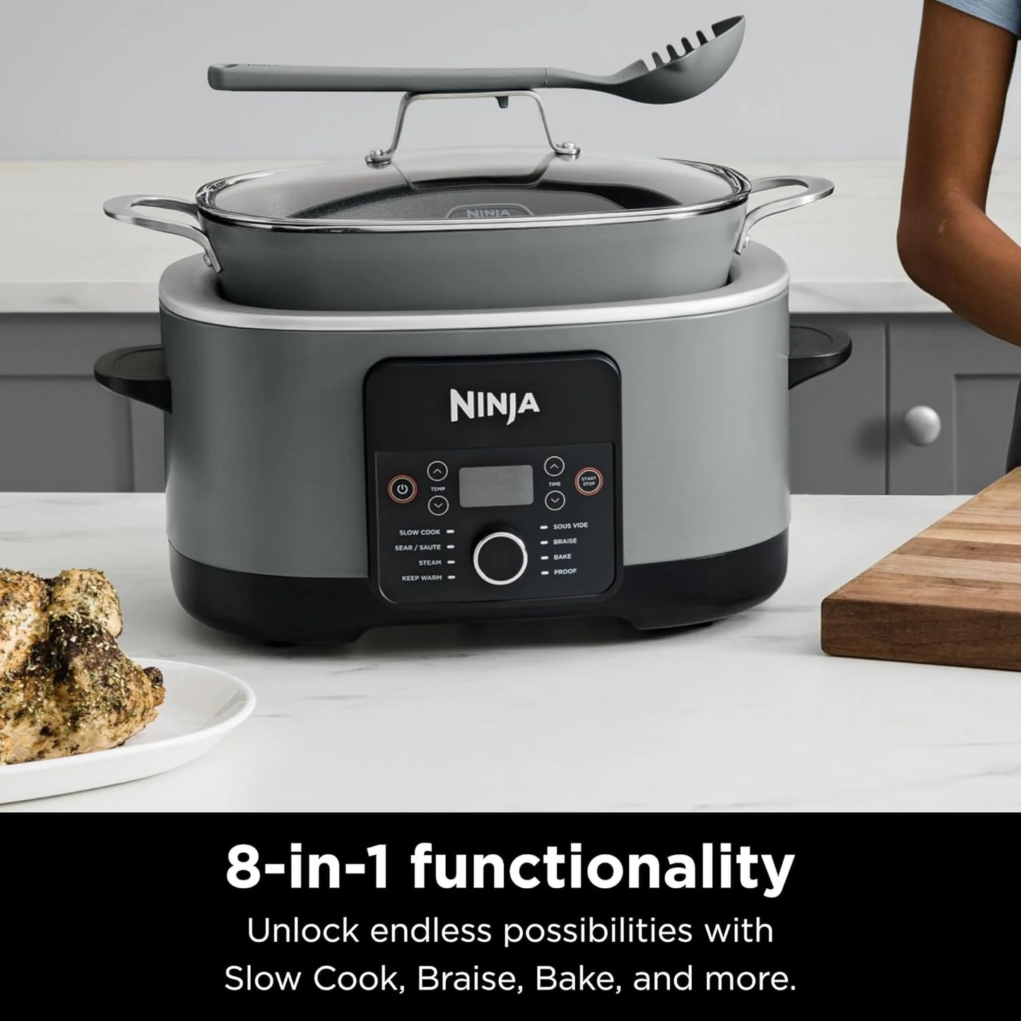 Ninja Slow Cookers 8.5-Quart Multi-Cooker with Dutch oven, steamer, glass lid with integrated spoon, nonstick and oven-safe pot