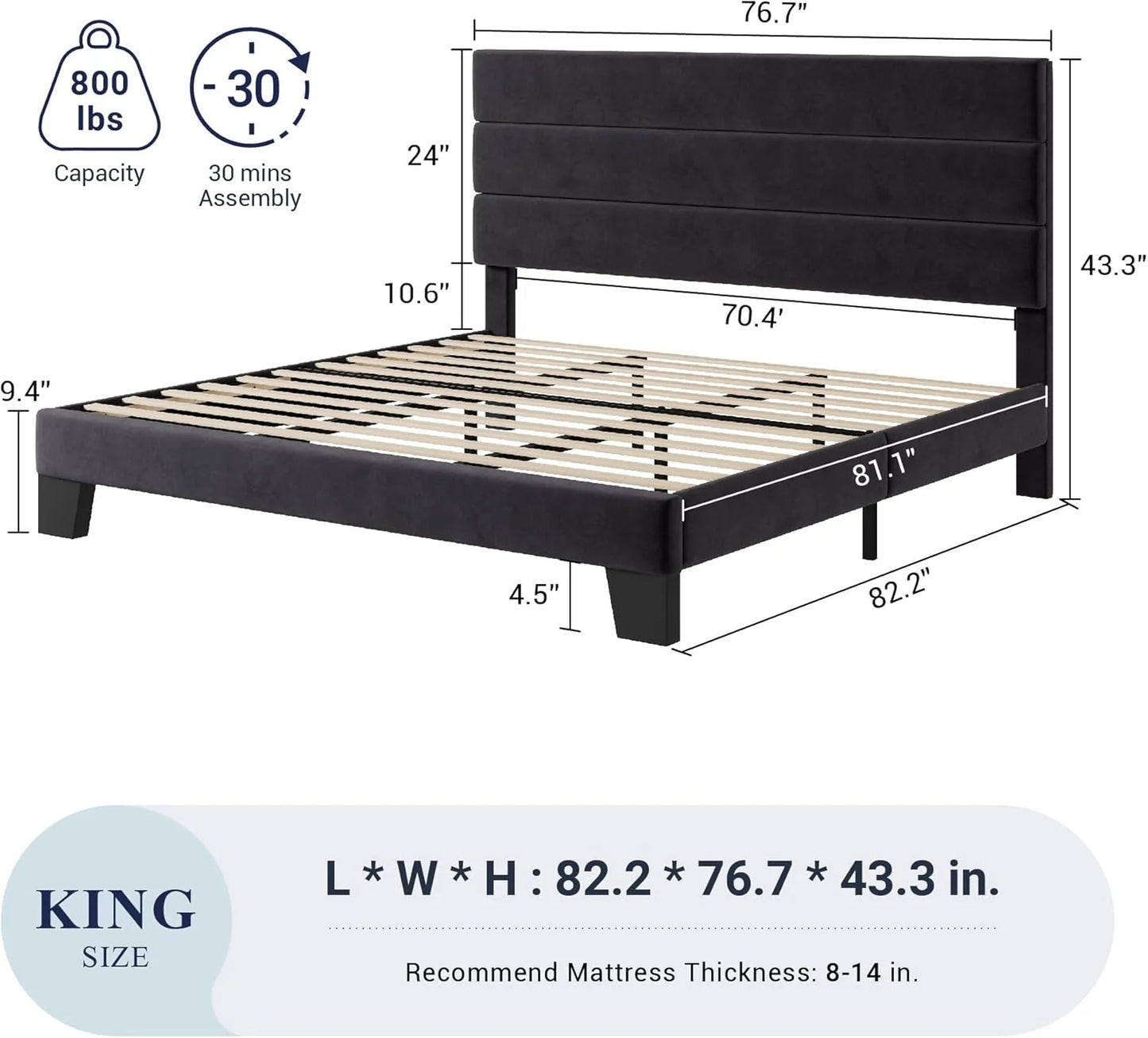 Allewie Queen Size Platform Bed Frame with Fabric Upholstered Headboard and Wooden Slats Support, Fully Upholstered Mattress Foundation/No Box Spring Needed