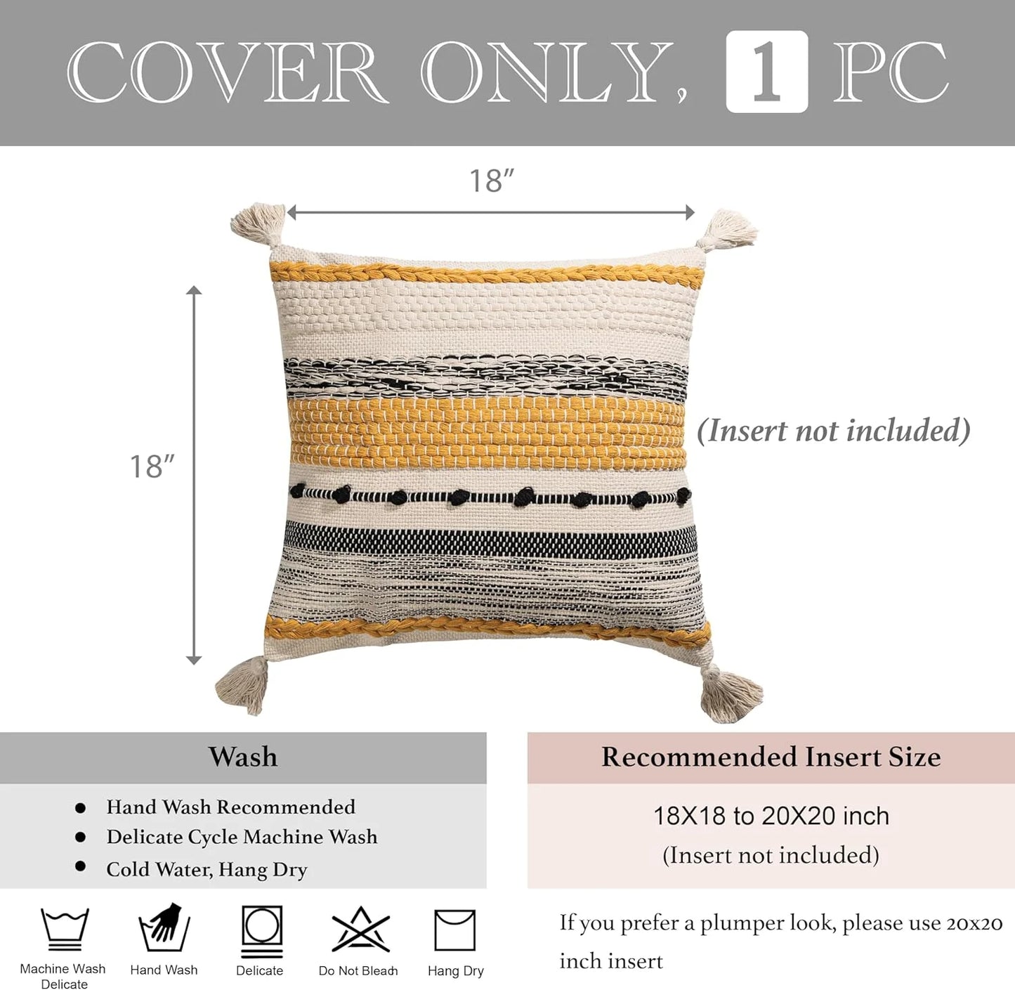 Blue Boho Decorative Throw Pillow Cover 20x20