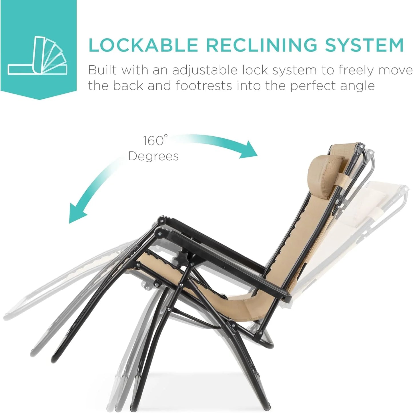 Best Choice Products Folding Zero Gravity Outdoor Recliner Patio Lounge Chair w/Adjustable Canopy Shade, Headrest, Side Accessory Tray, Textilene Mesh - Peacock Blue