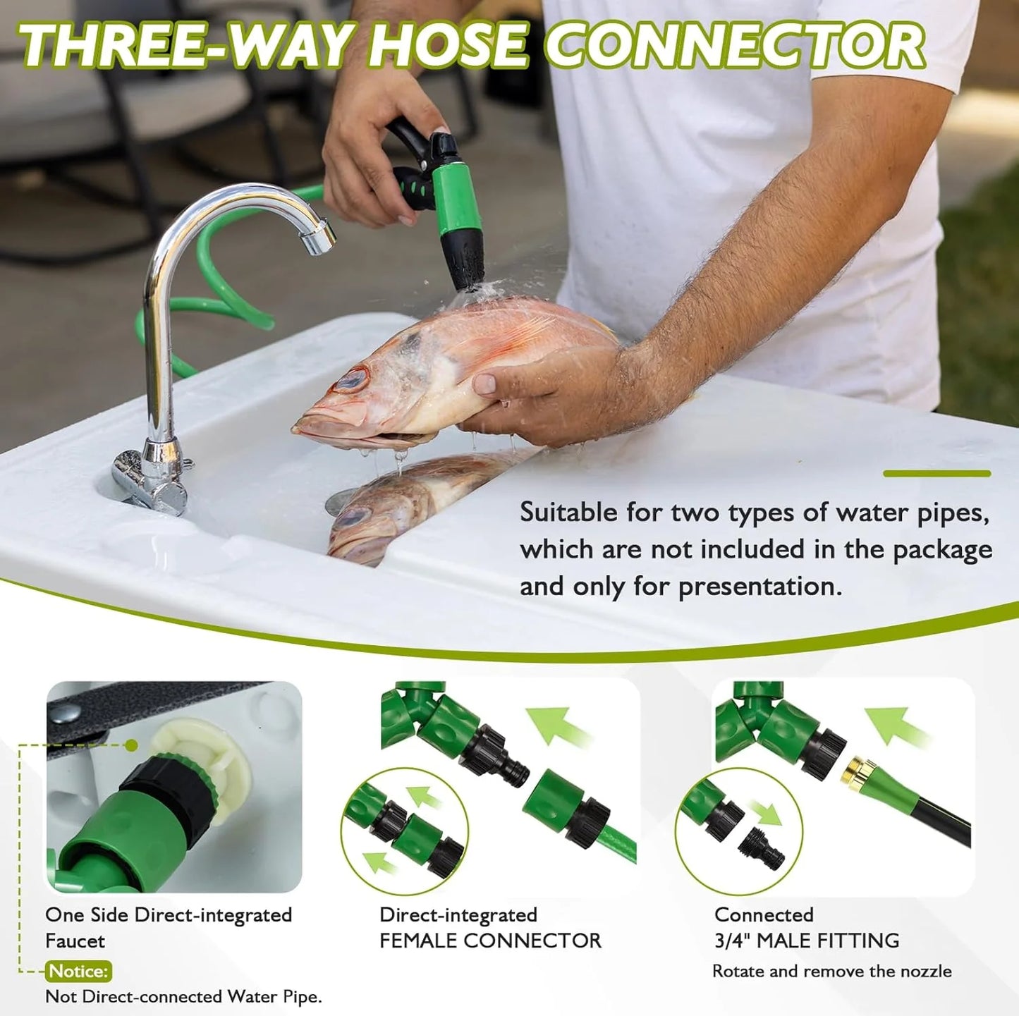 Folding Fish Cleaning Table Portable Camping Sink Table with Faucet Drain Hose and Sprayer Outdoor Fish Fillet Cleaning Station