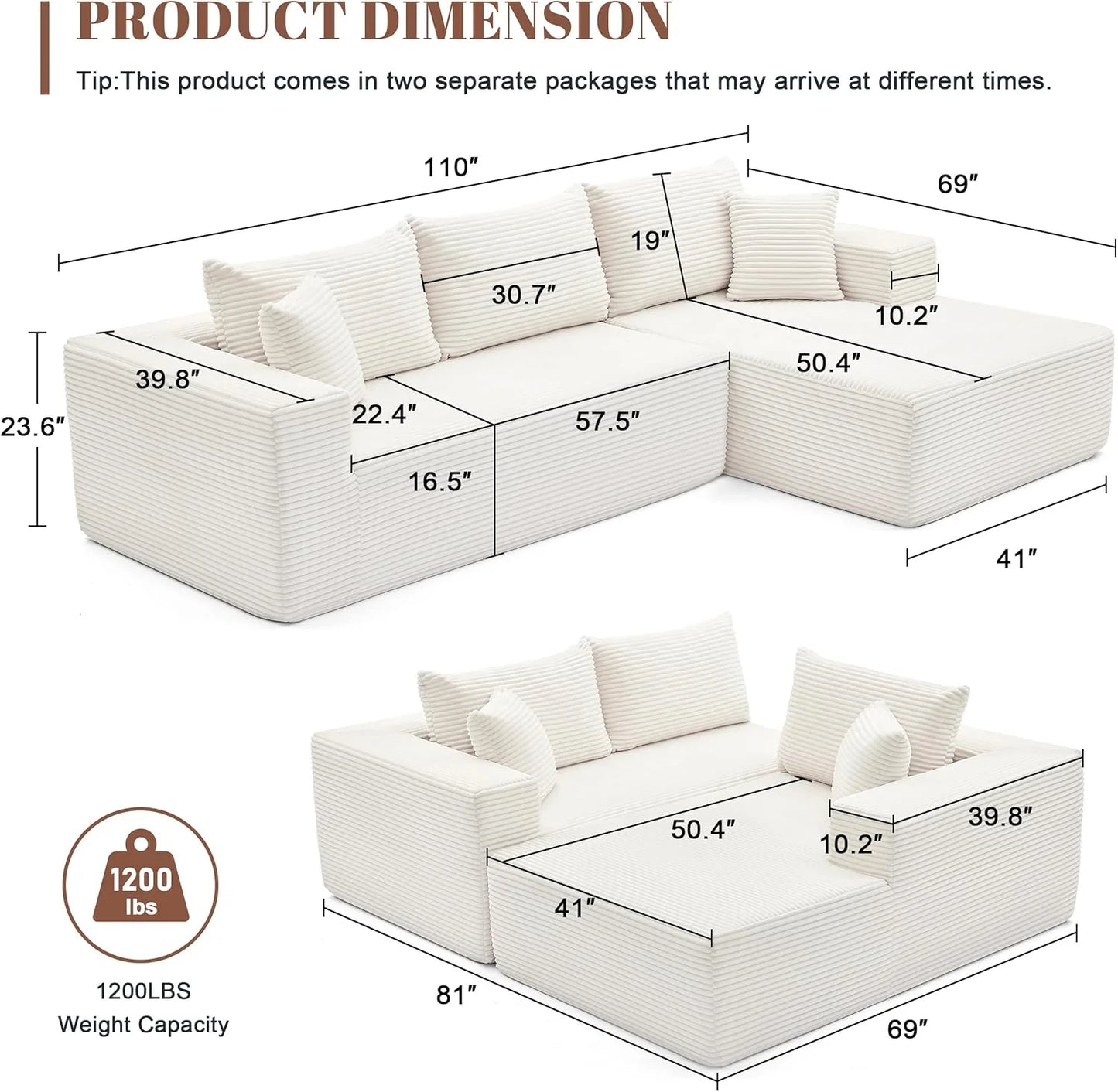 110-inch cloud sofa, boneless sofa in the living room, modular sofa with deep seats