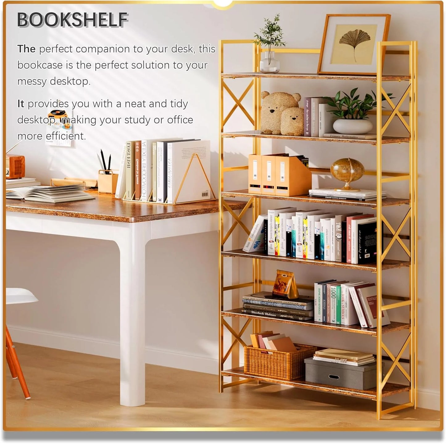 5 Tiers No Assembly Book Shelves 51.2" H Folding Bookshelf Bookcase