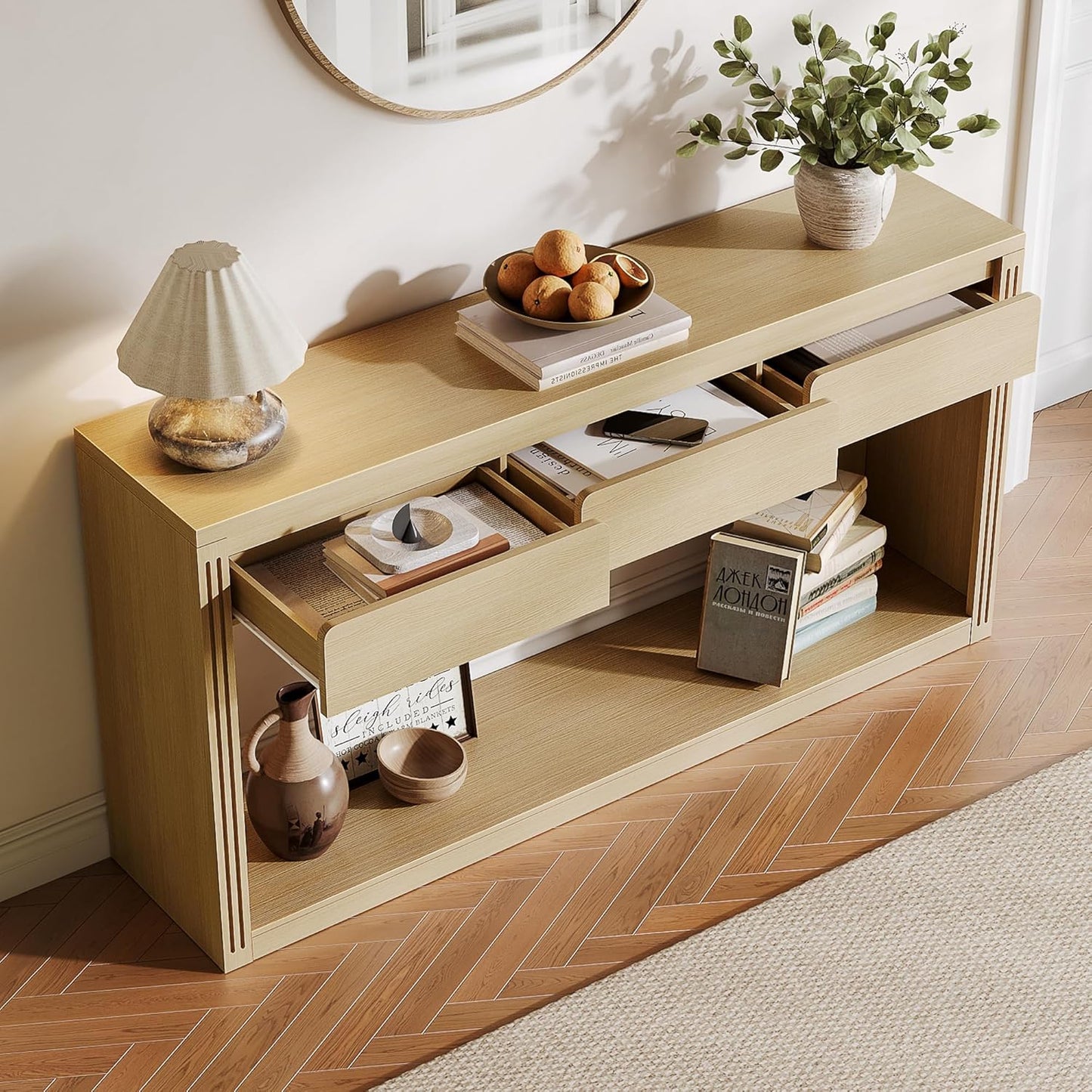 63.9" Long Console Tables for Entryway Farmhouse Entryway Table with Drawers