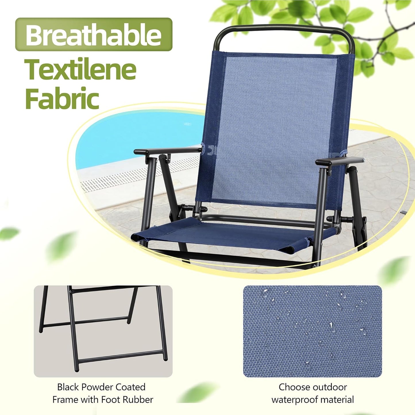 Vongrasig 6 Piece Folding Patio Dining Set,Small Metal Outdoor Garden Patio Table and Chair Set w/Umbrella for Lawn,Deck,Backyard,Black