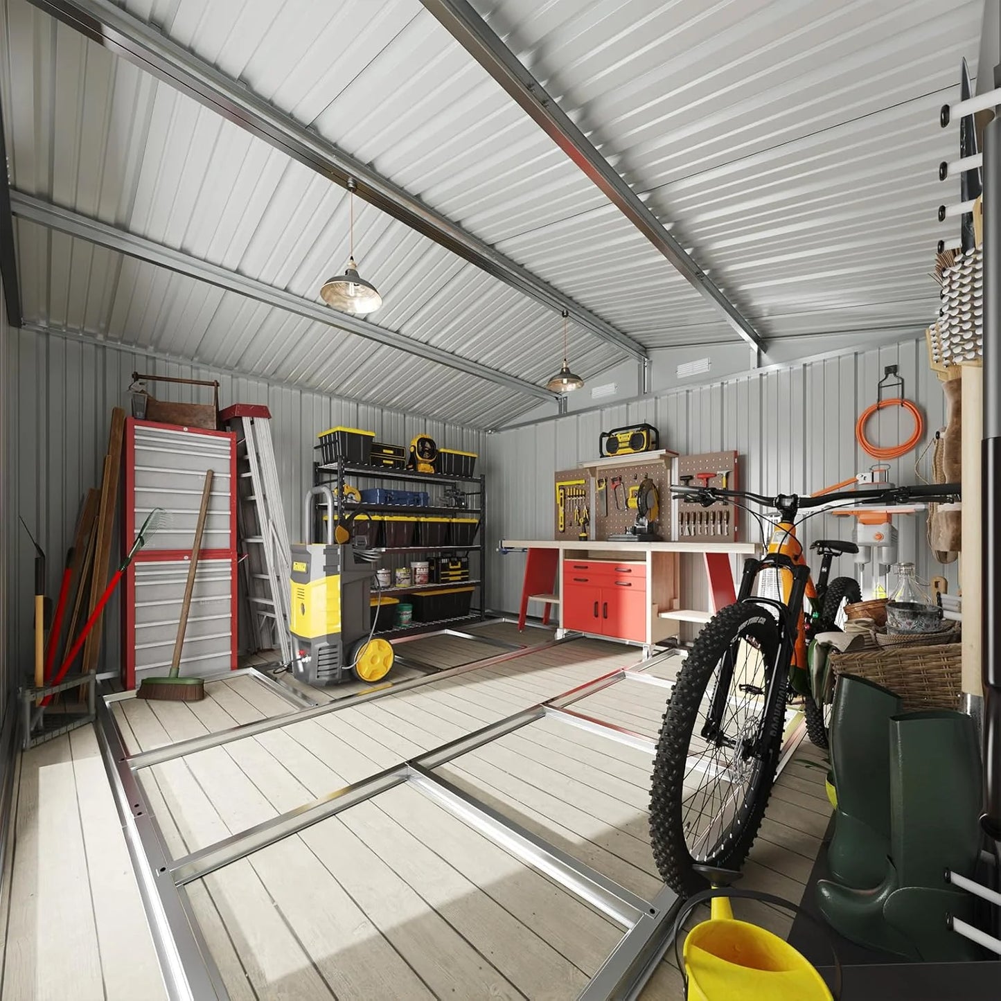 Aoxun 12x10 FT Shed Metal Outdoor Waterproof Storage Shed Steel Utility Garden Tool Shed with Door & Lock Outdoor Storage for Garden Patio Lawn Poolside, Brown