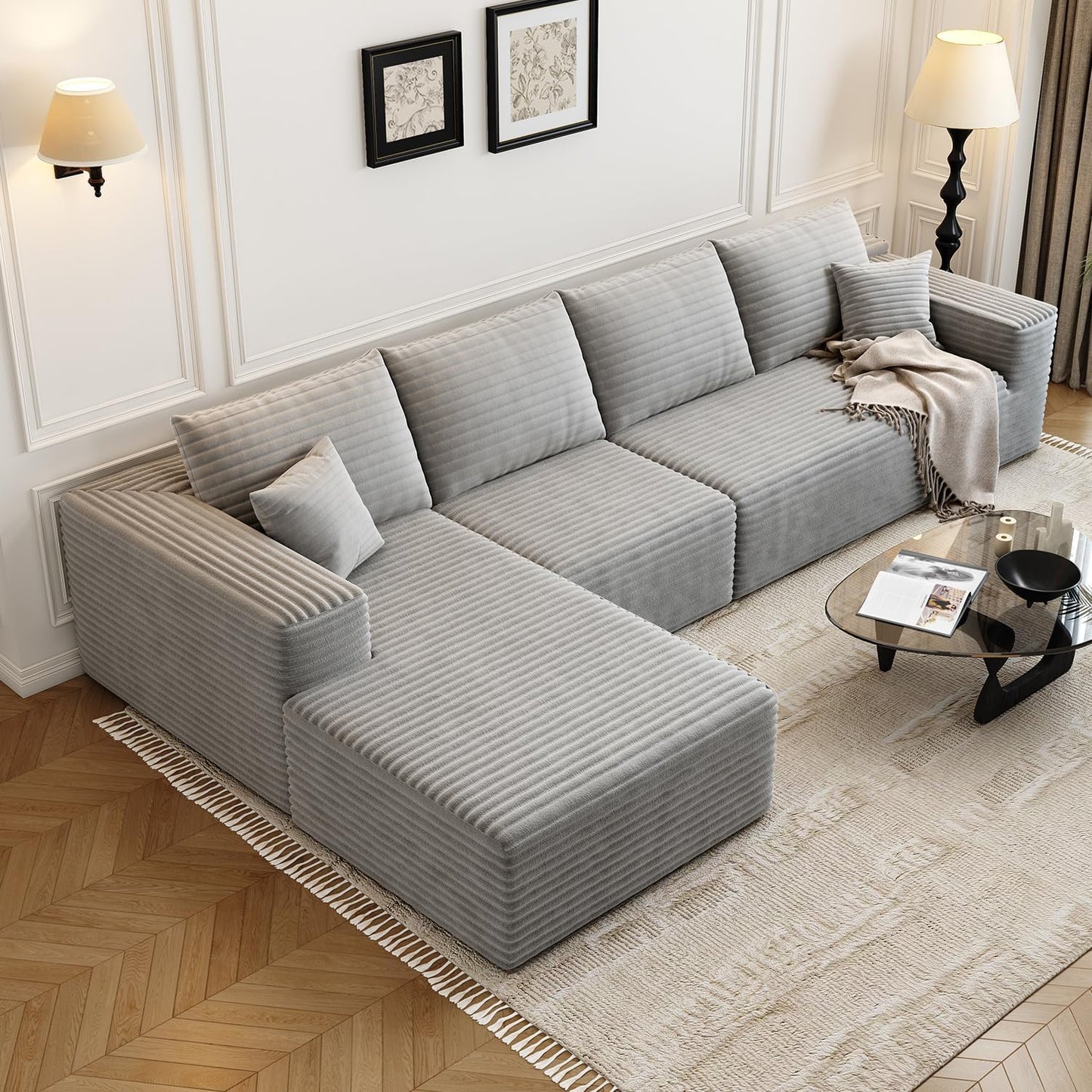 107.5" Cloud Modular Sectional Sofa Couch with L-Shape Chaise,Modern Minimalist Upholstered Couches