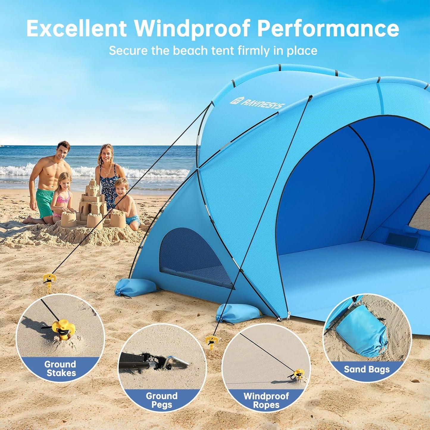 Beach Tent Sun Shelter, Beach Shade Tent with UPF50+ UV Protection, Beach Sun Shelter, Beach Shade with 2 Zippered Doors, Portable Beach Tent for Beach Camping Fishing