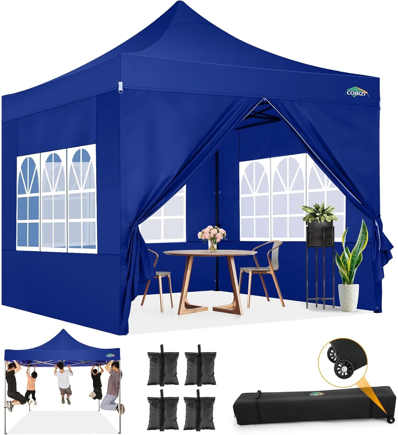 COBIZI 10x20 Heavy Duty Pop up Canopy Tent with 6 sidewalls Easy Up Commercial Outdoor Canopy Wedding Party Tents for Parties All Season Wind & Waterproof Gazebo with Roller Bag,Black(Frame Thickened)