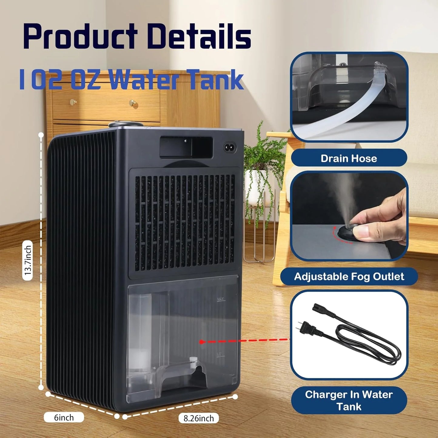 Dehumidifier,2 in 1 Humidifier Dehumidifier Combo,102 OZ Water Tank Dehumidifiers for Home Bedroom,Basement Bathroom,Auto Shut Off,Sleep Mode,7 Colors LED Light