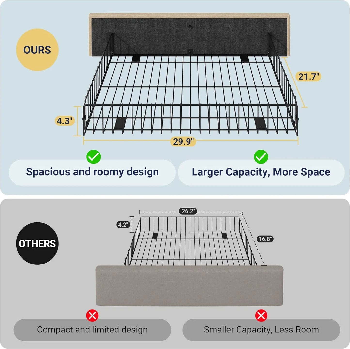 Allewie Upholstered Queen Size Platform Bed Frame with 4 Storage Drawers and Headboard, Square Stitched Button Tufted, Mattress Foundation with Wooden Slats Support, No Box Spring Needed