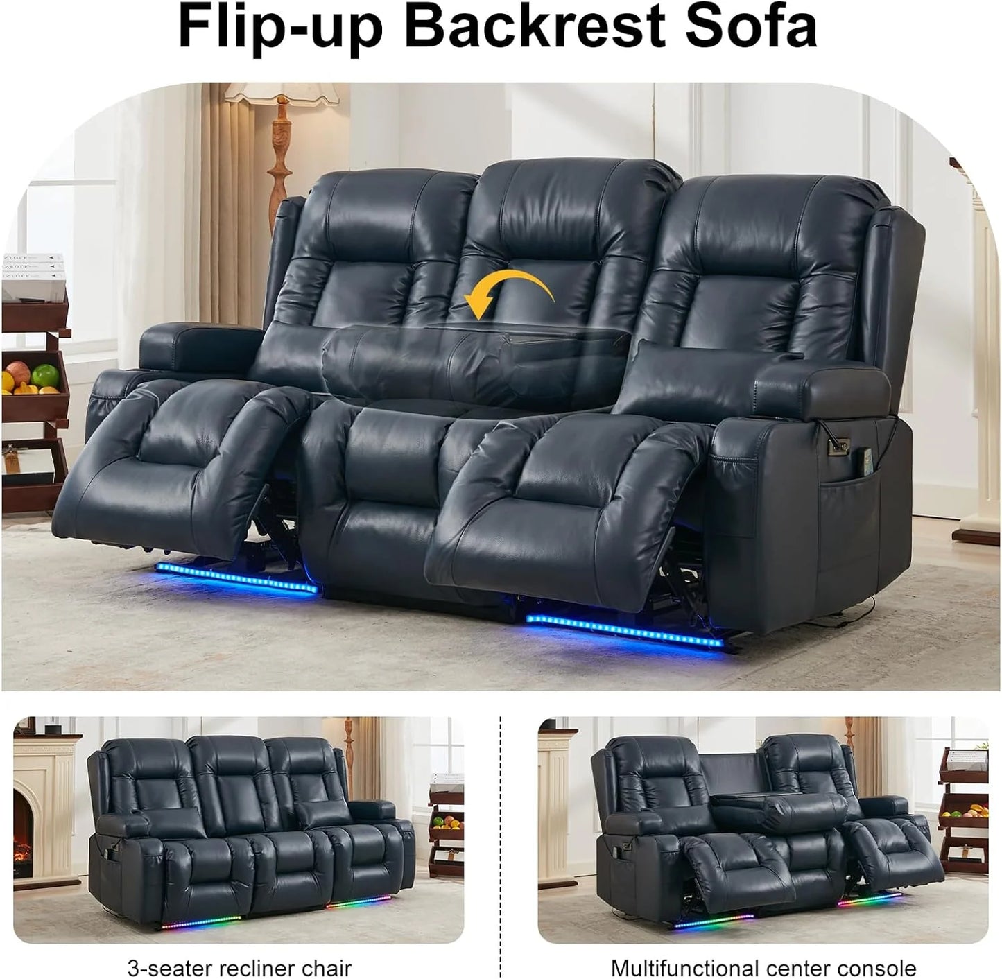 TUNYI Power Loveseat Recliner Sofa with Massage & Heat Home Theater Seating with Console Electric Recliner RV Sofa with USB/Outlet/Storage/Side Pocket/LED Light/Speaker (Brown, Loveseat)