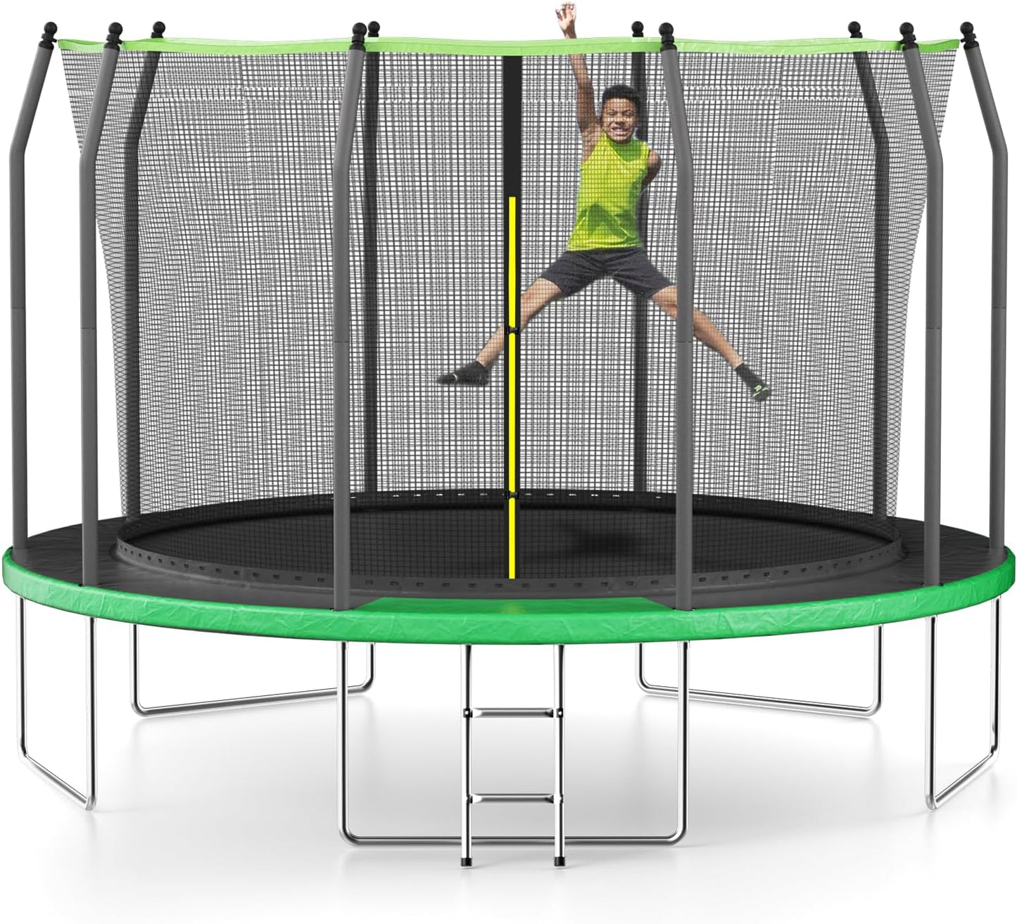 AOTOB 8FT 10FT 12FT 14 FT 15FT Trampoline with Safety Enclosure Net，Outdoor Trampoline with Basketball Hoop, Heavy Duty Jumping Mat and Spring Cover Padding for Kids and Adults, Storage Bag and Ladder