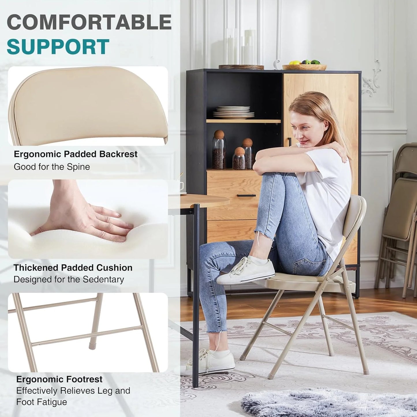 DUMOS 2 Pack Leather Padded Folding Chair, Indoor Outdoor Portable Stackable Commercial Seat