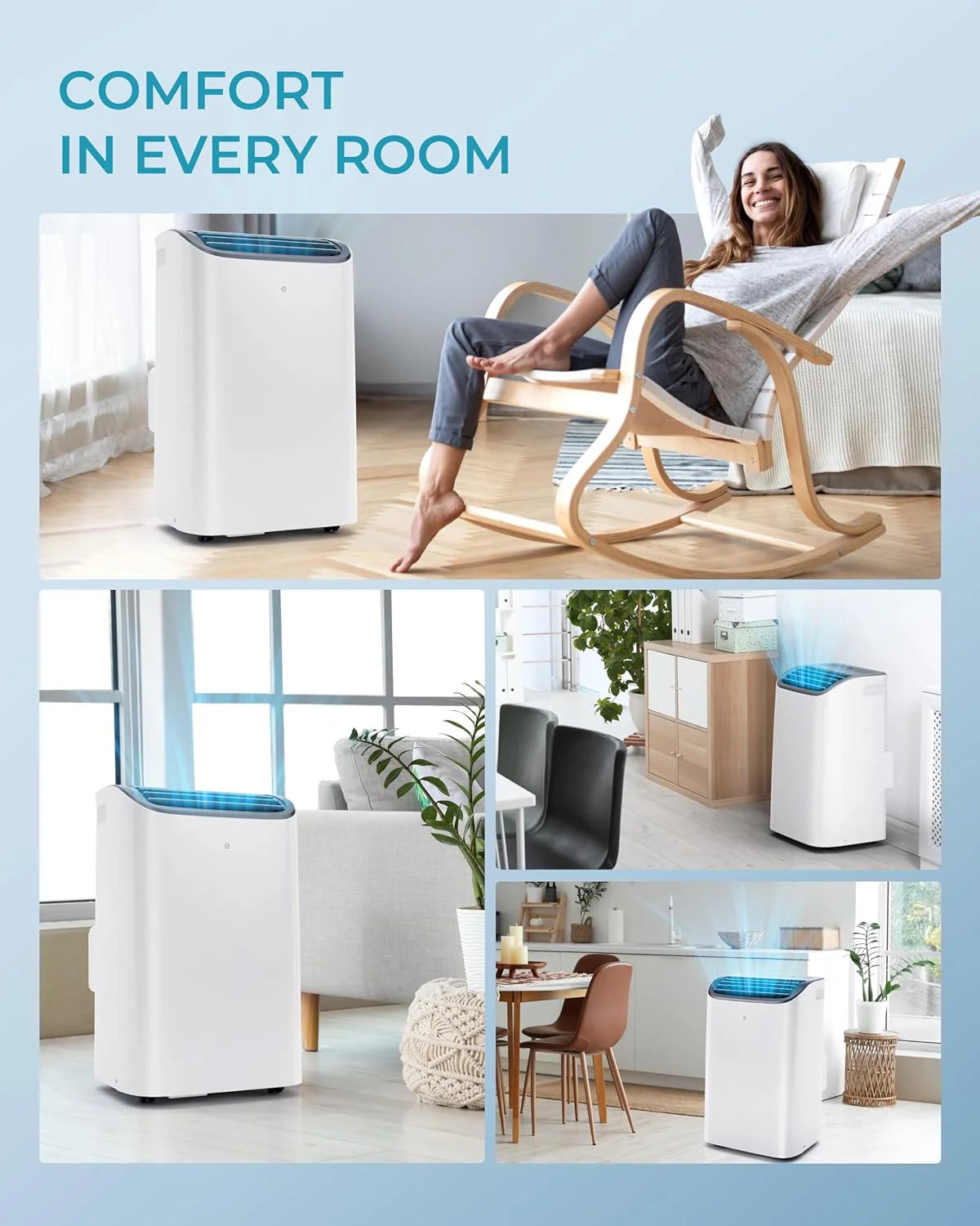 EUHOMY 8,000 BTU Portable Air Conditioners, 4-in-1 Portable AC Unit Up to 350 Sq.Ft, 4 Modes Quiet Air Conditioner with Remote Control, Cool, Fan, Dehumidifier, 24H Timer, Bedroom, Office, Apartments