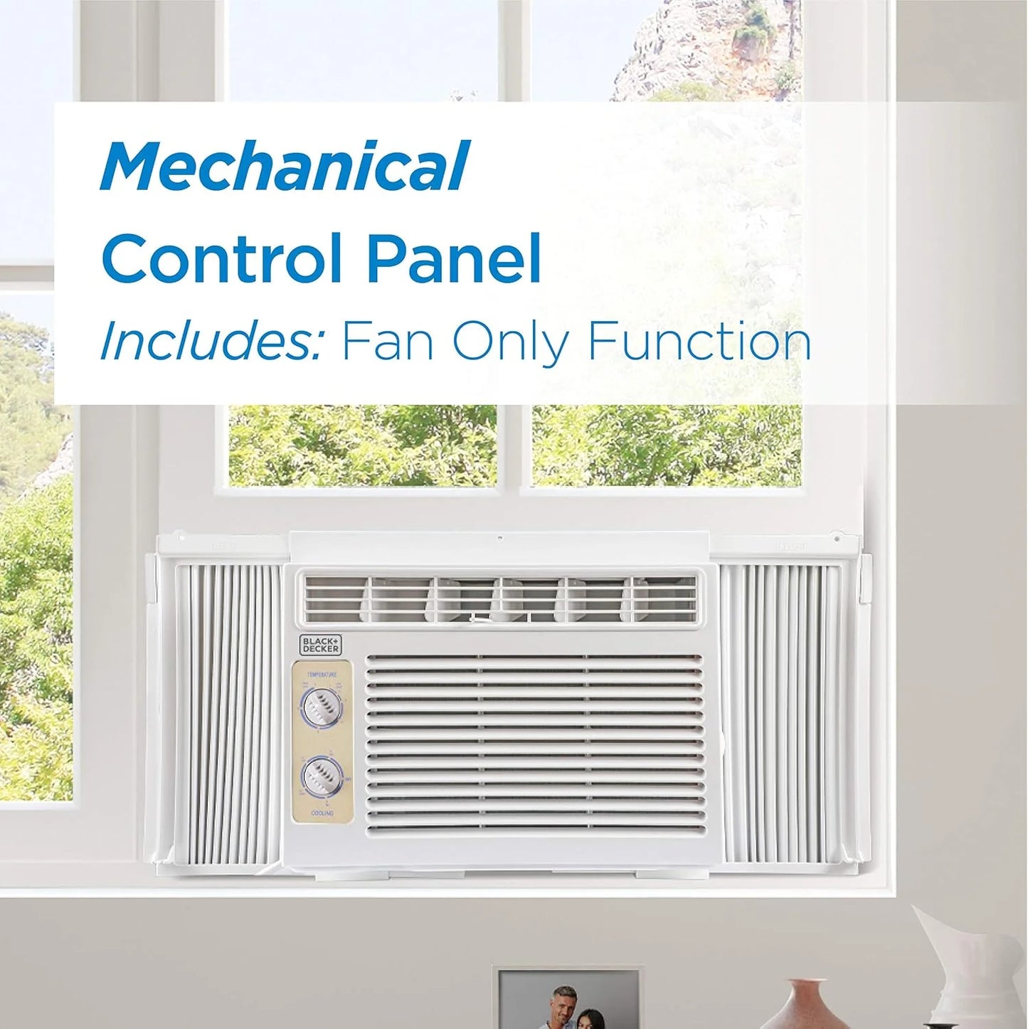 BLACK+DECKER Window Air Conditioner 5000 BTU, Cools Up to 150 Square Feet, AC Unit with Mechanical Controls, Manual Fan Only and Cool Settings, BD05MWT6, White