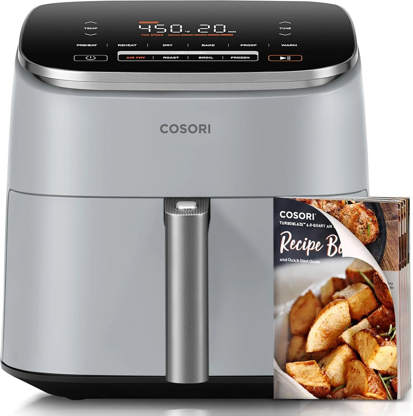 COSORI Air Fryer 9-in-1, Compact & Large 6-Qt, Fast Turbo Modes, 90–450°F Precise Heat for Even Results, Up to 95% Less Oil*, Roast, Bake, Dry, Reheat, Frozen, Broil, Proof, 120V, TurboBlaze, Grey