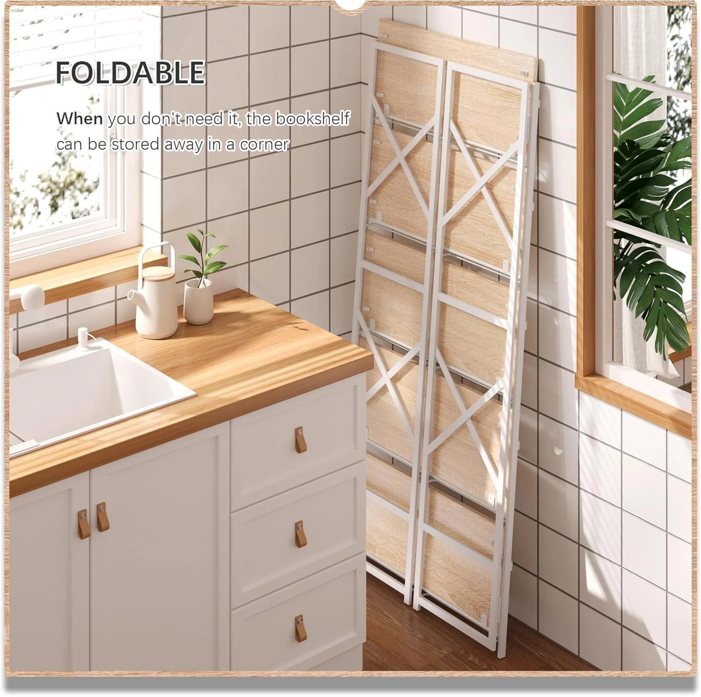 5 Tiers No Assembly Book Shelves 51.2" H Folding Bookshelf Bookcase