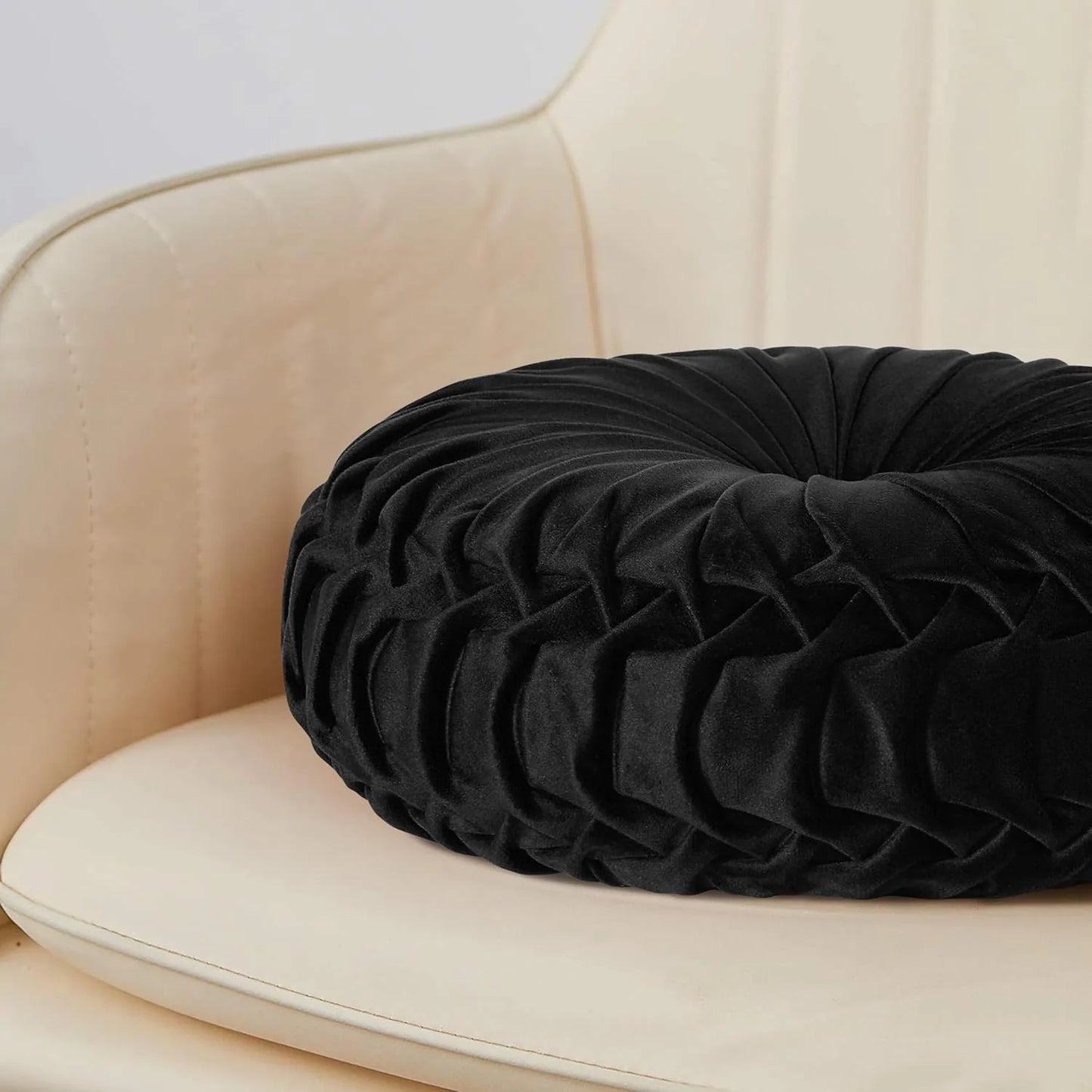 Set of 2 Decorative Round Pleated Throw Pillows