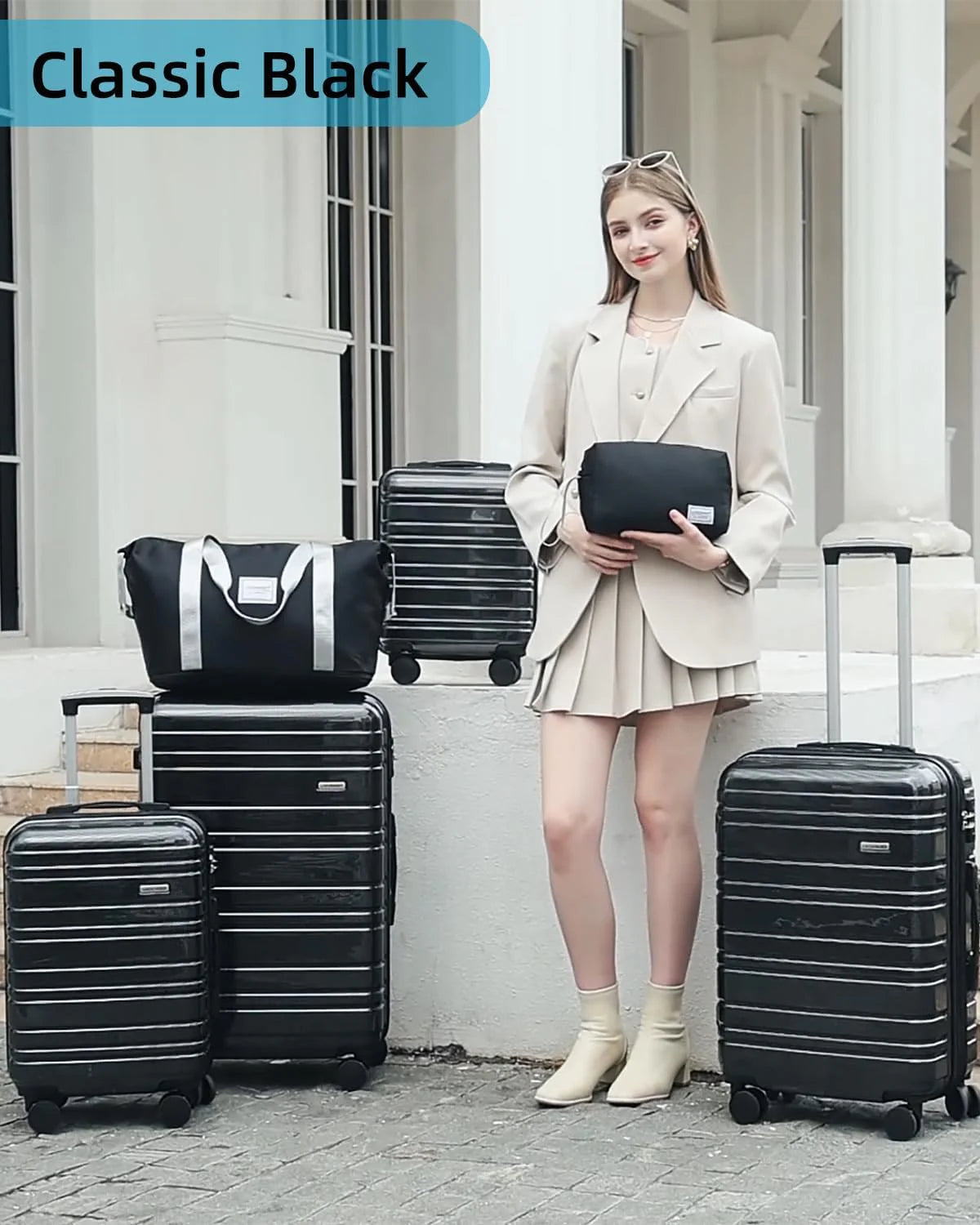 6-piece luggage set, expandable hardshell suitcase set with spinner wheels, lightweight rolling luggage set