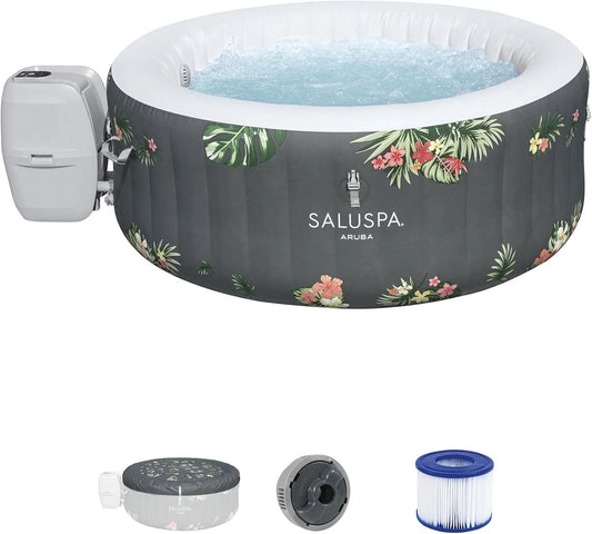 SaluSpa Aruba AirJet Large Round 2 to 3 Person Inflatable Hot Tub Portable Outdoor Spa with 110 AirJets and EnergySense Cover, Grey