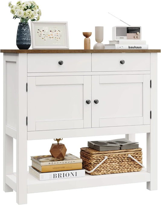 Farmhouse style console table coffee bar, entry table with storage rack, sofa table buffet sideboard