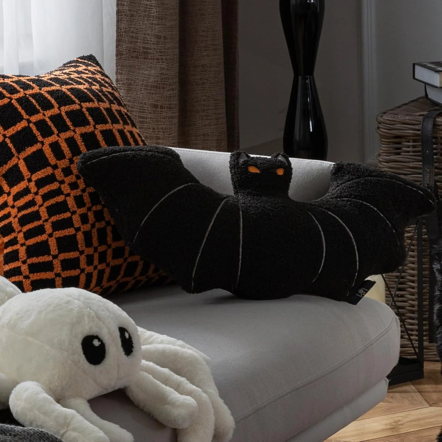 Bat Shaped Throw Pillow Teddy Fleece Embroidery Pillow