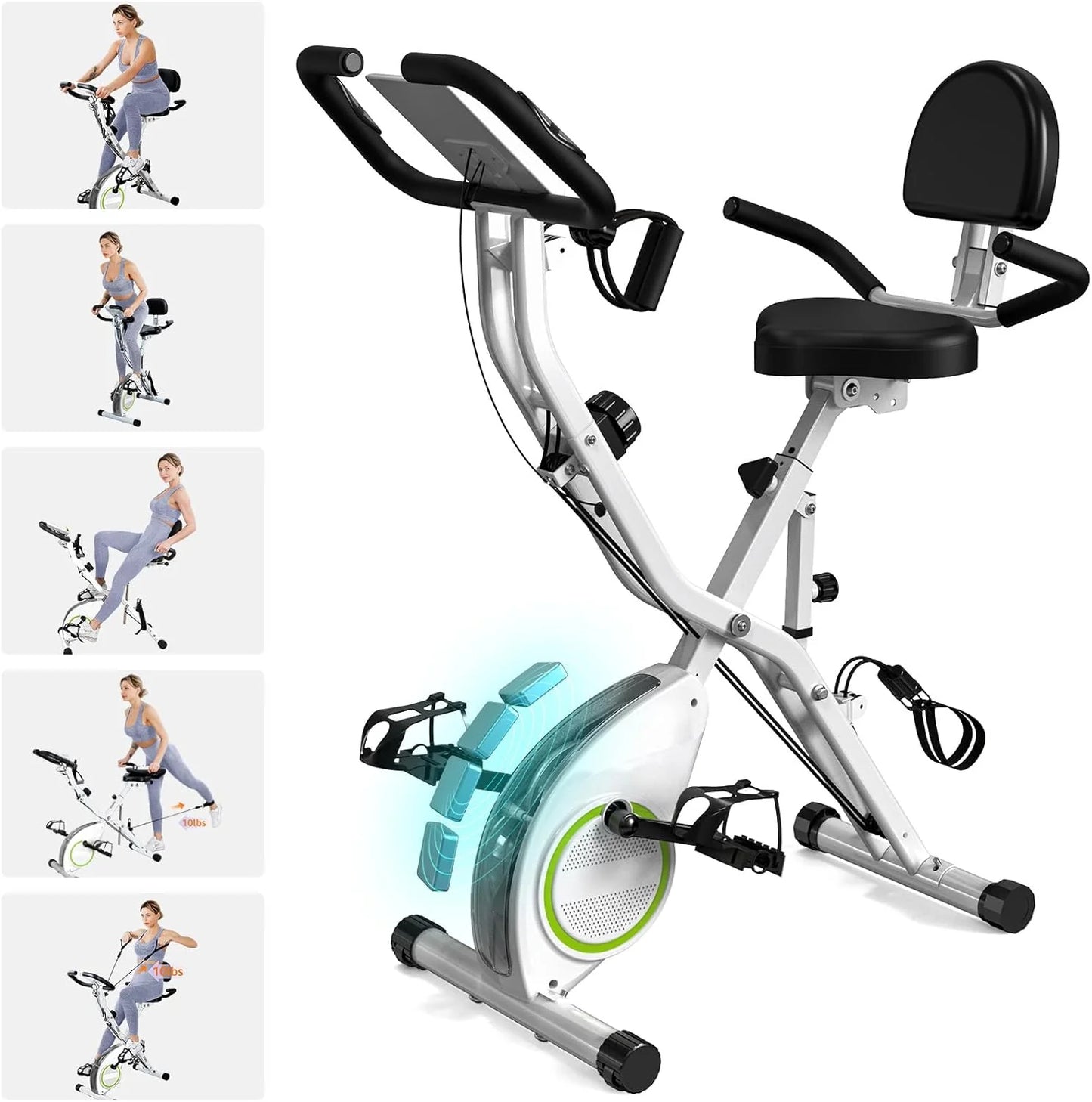Foldable Exercise Bike Stationary Bikes for Home, 5 IN 1 Indoor Workout Bike, Cycling Bike with 16-Level Quiet Magnetic Resistance, 6.6 LBS Flywheel and 300LBS Capacity, 2025 Designed 817 X-bike