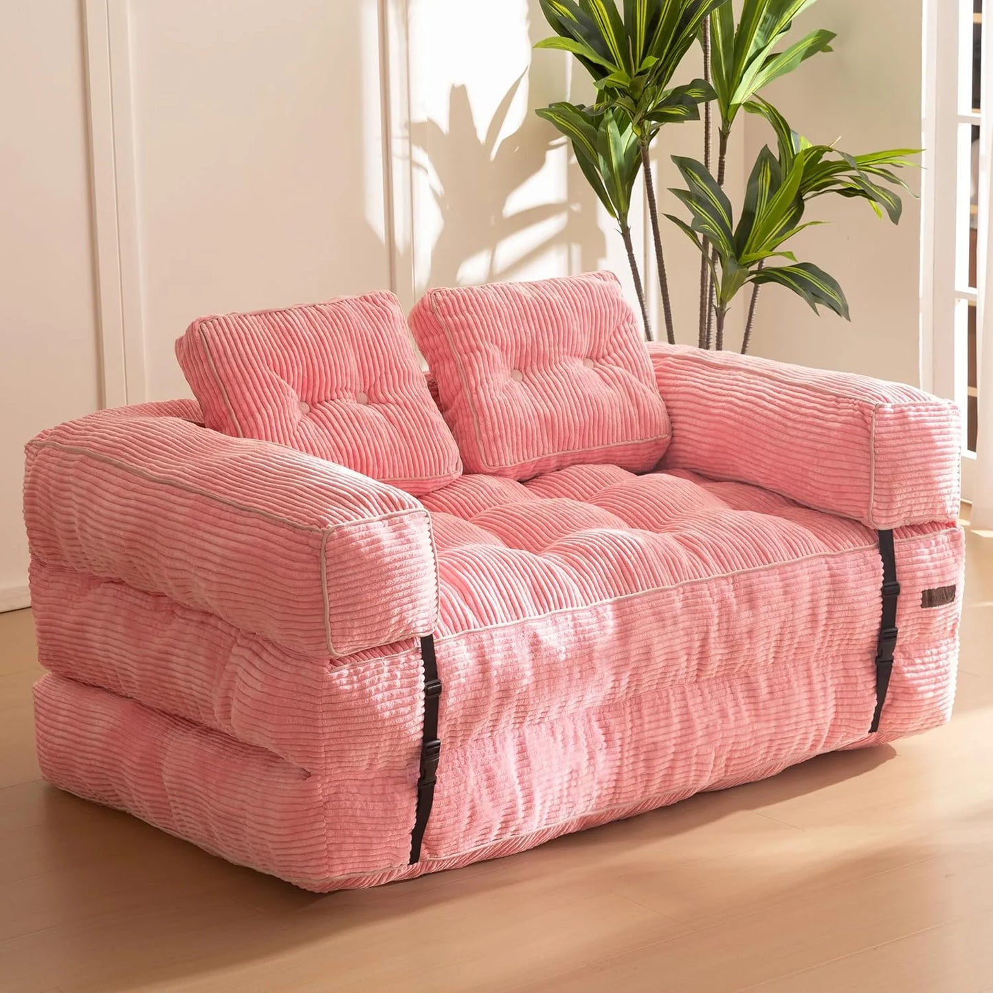 Folding Sofa Bed, L-Shaped Convertible Sofa Bed with Armrests and Pillows,