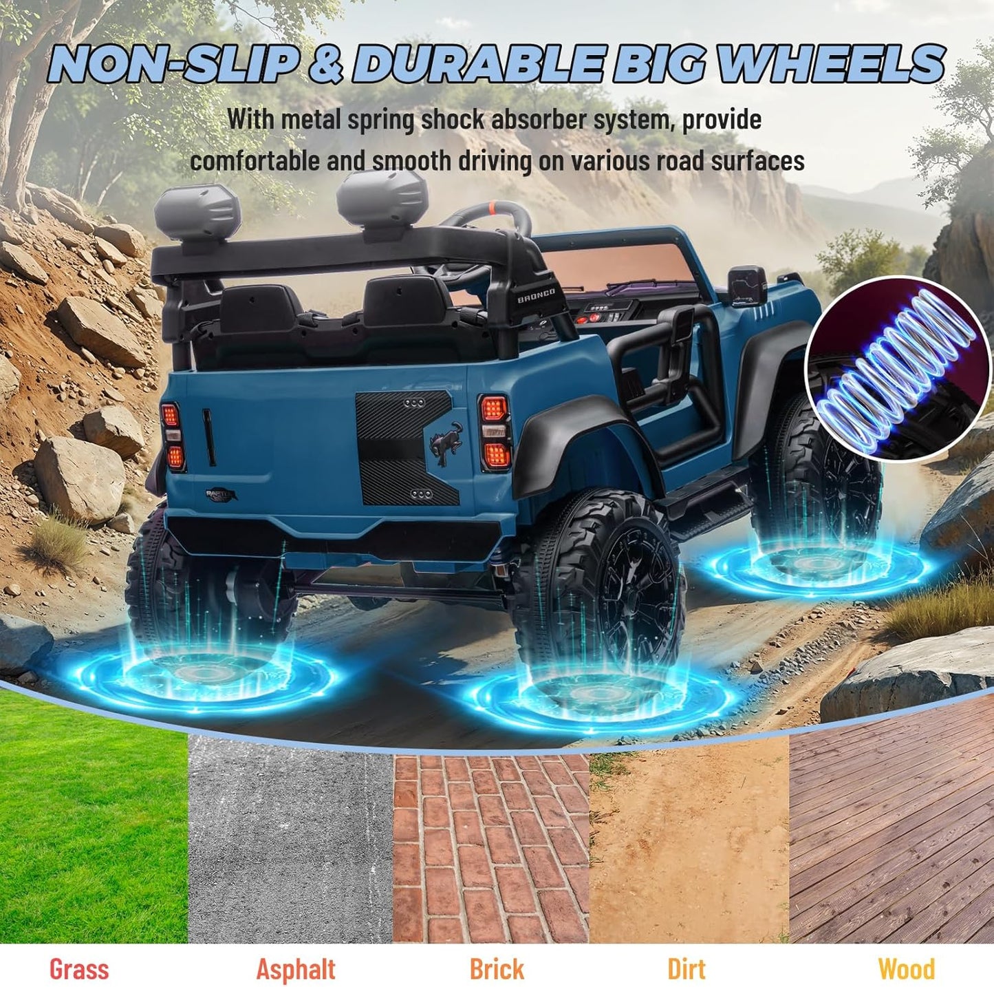 Bronco Raptor Two-Seater Ride-On Car Truck Toy Blue