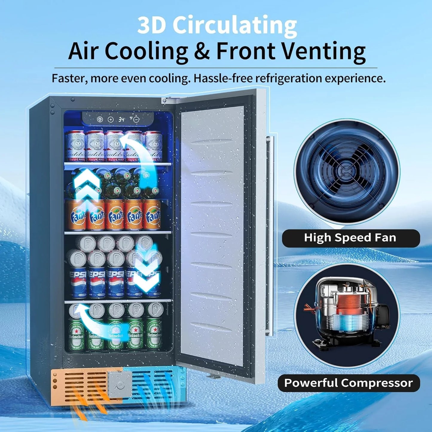 Beverage Refrigerator Cooler - 126 Can Mini Fridge Glass Door for Drinks Soda Beer Wine - Small Refrigerator for Office Bedroom Home Bar, 4 Adjustable Shelves, 3.2 Cu.Ft, Silver