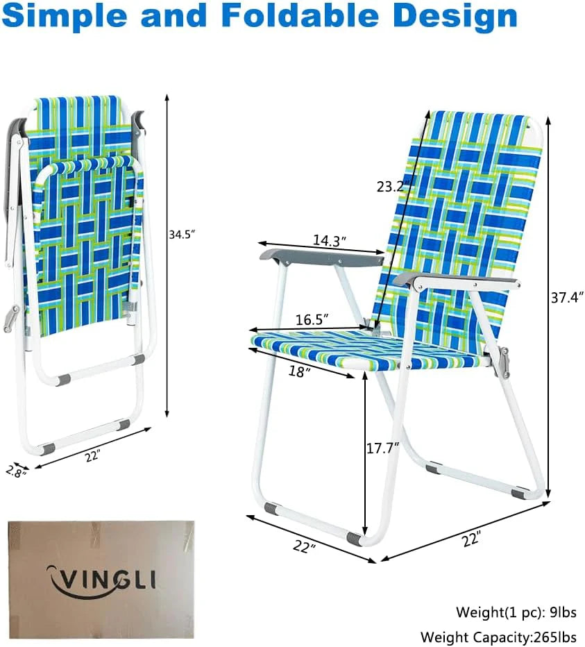 VINGLI Patio Lawn Webbed Folding Chairs Set of 2, Outdoor Beach Portable Lawn Chair Camping Chair Beach Chair