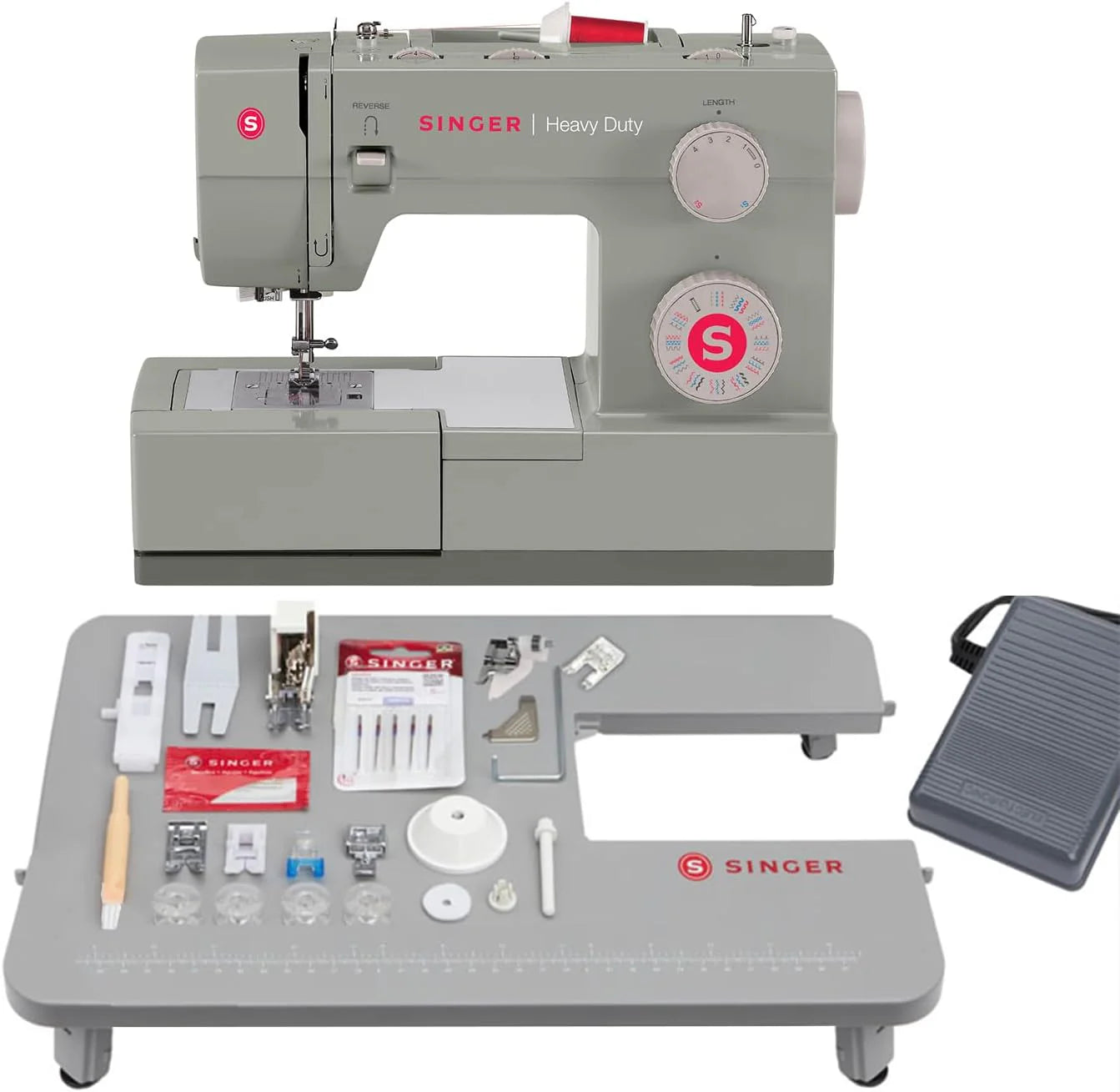 SINGER Heavy Duty 4452 High Speed Sewing Machine With Accessory Kit | Strong Motor with Enhanced Piercing Power, 110 Stitch Applications, Full Metal frame, 1-step Buttonhole & LED Lights