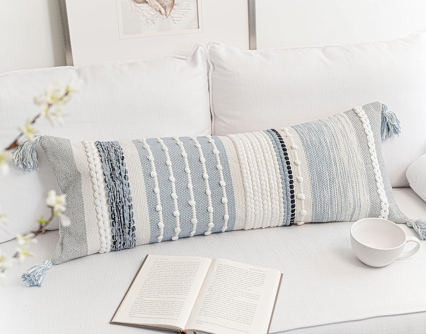 Blue Boho Decorative Throw Pillow Cover 20x20