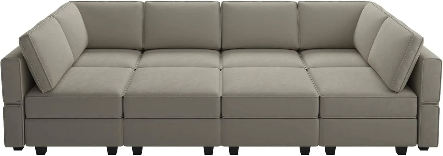 Belffin Modular Sectional Sofa with Ottomans Velvet Reversible Sleeper Chaise Bed Storage Seat Black