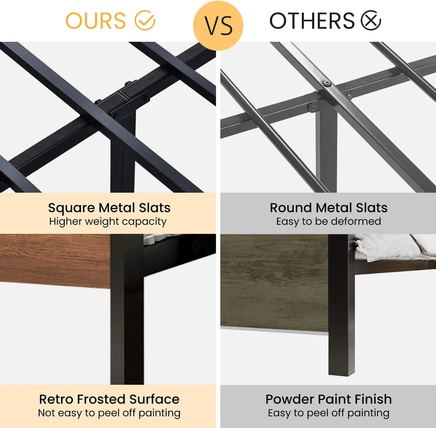 SHA CERLIN 14 Inch Queen Size Metal Platform Bed Frame with Wooden Headboard and Footboard, Mattress Foundation, No Box Spring Needed, Large Under Bed Storage, Non-Slip Without Noise, Black Oak