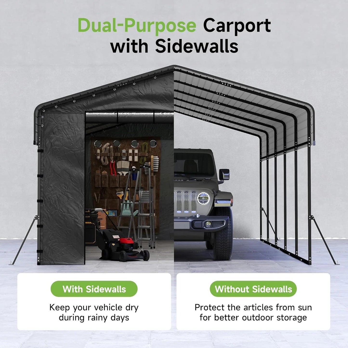 10'x15' Heavy Duty Metal Carport, Outdoor Garage Car Shelter Shade with Heavier Frame