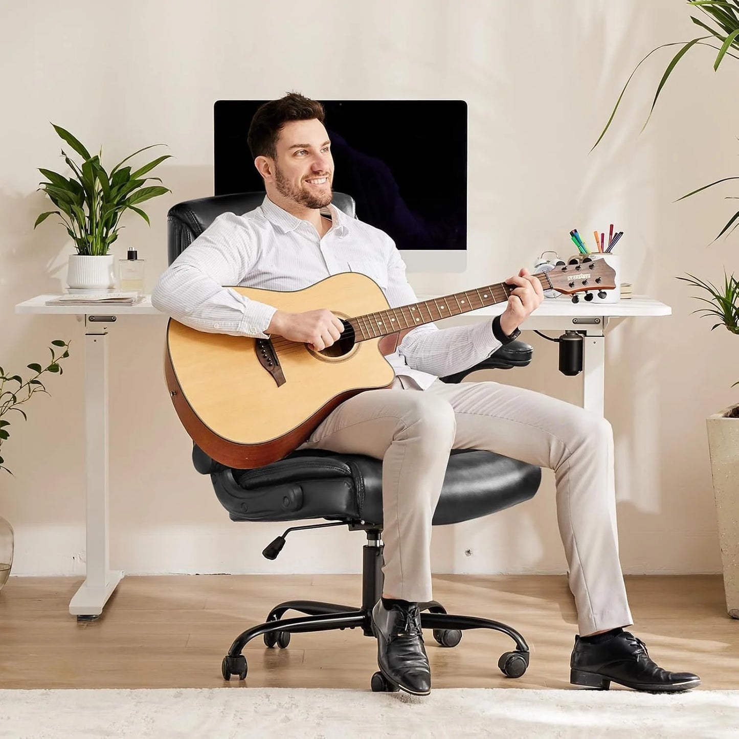 Ergonomic Office Chair Heavy Duty Work Desk Chair Adjustable Swivel Rolling Chair with Wheels