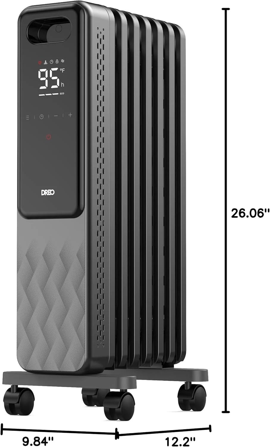 Indoor electric radiant heater with overheat and tip-over protection, digital thermostat, oil-filled radiator