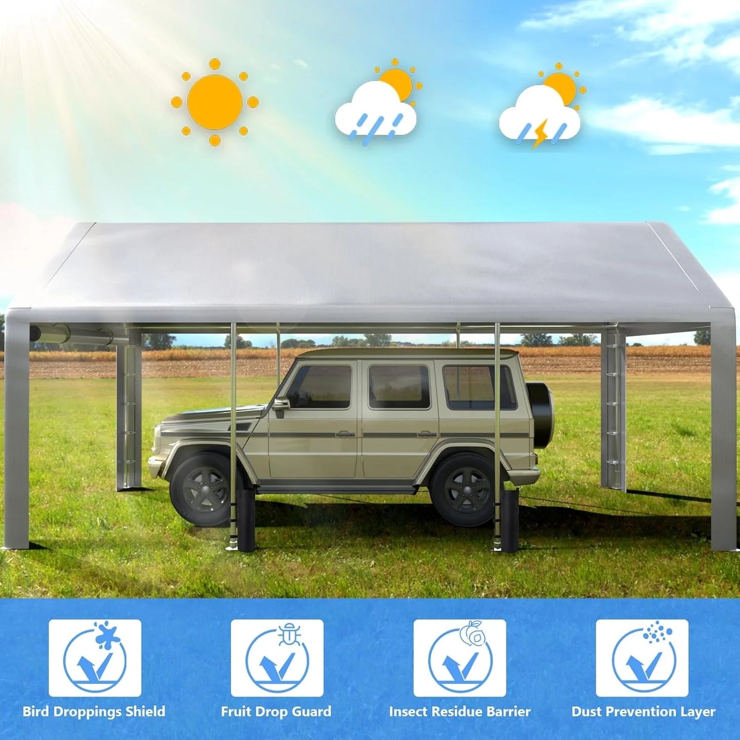 6x8 ft Heavy Duty Carport Tent Portable Garage with Removable Side Walls and Door Four Seasons Tarpaulin