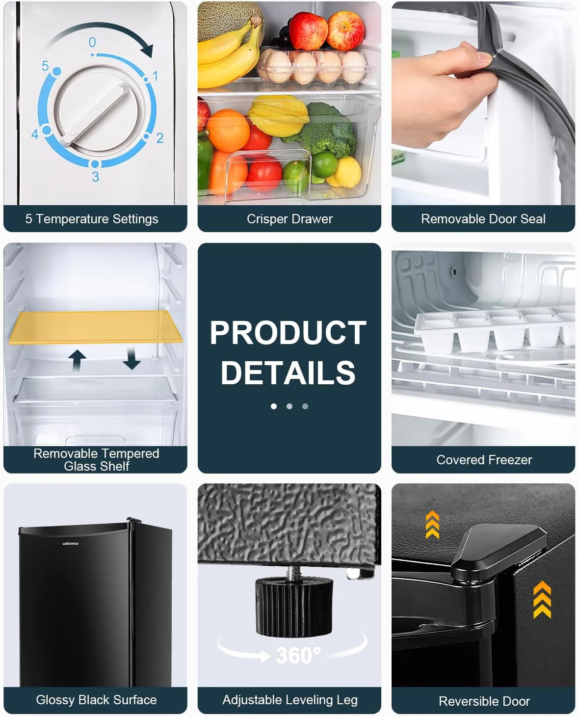 Upstreman 3.2 Cu.Ft Mini Fridge with Freezer, Single Door Mini Fridge, Dorm Fridge, Adjustable Thermostat, Mini Refrigerator for Bedroom, Office, Dorm, Black-BR321