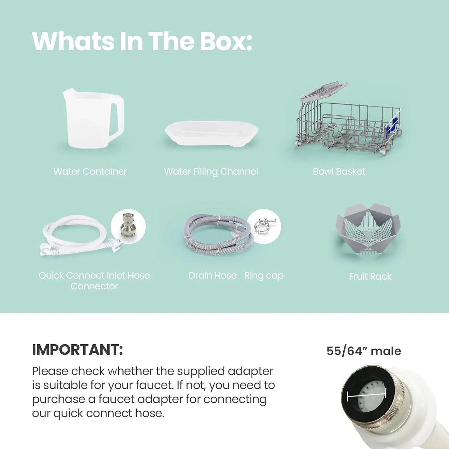 COMFEE' Portable Mini Dishwasher Countertop with 5L Built-in Water Tank