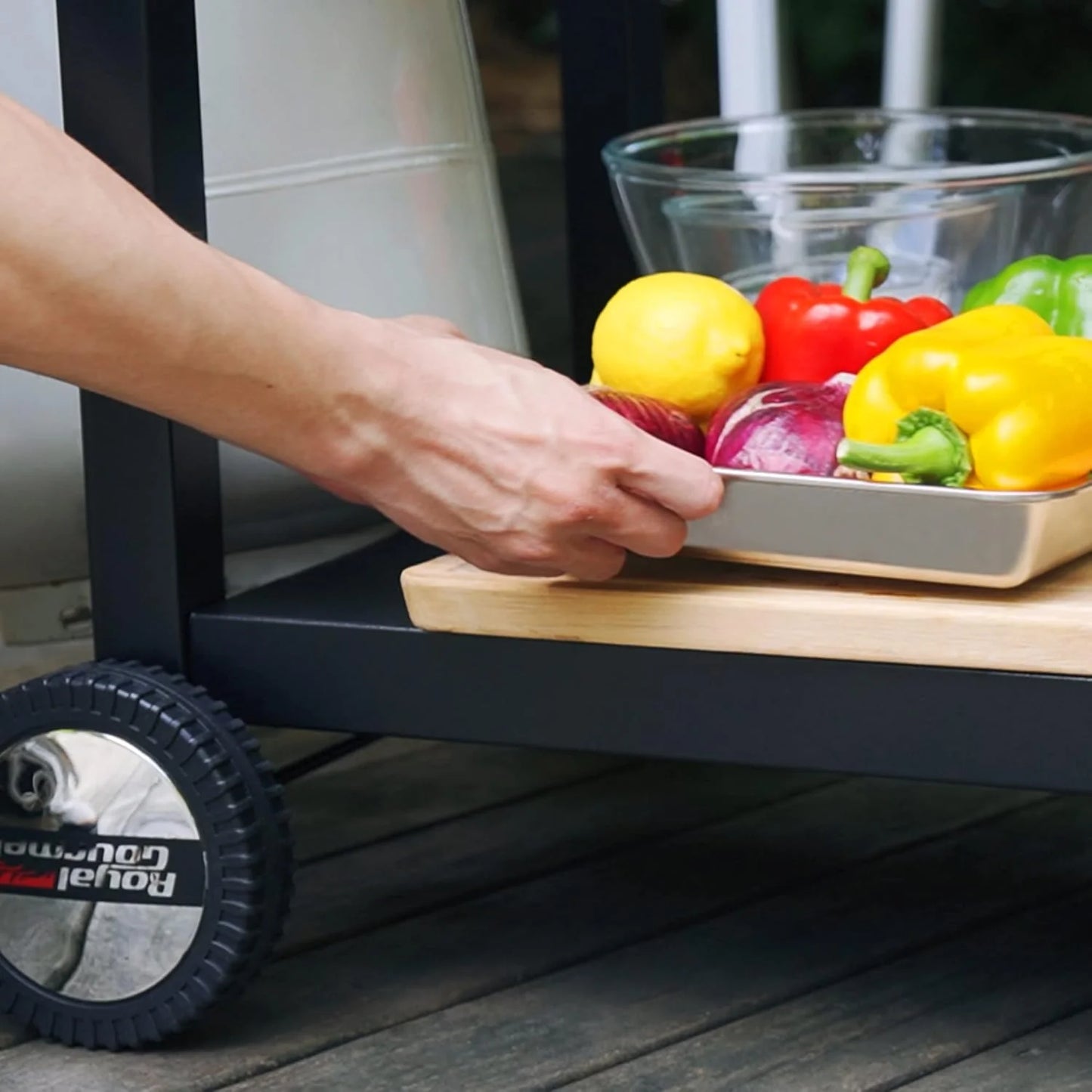 Royal Gourmet Dining Cart Table with Double-Shelf, Movable Stainless Steel Flattop Grill Cart, Hooks, Side Handle, Multifunctional PC3401B (Black)