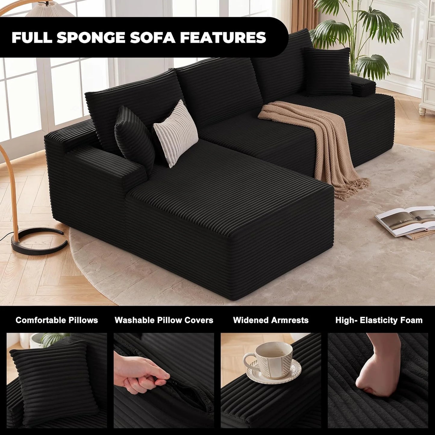 110-inch cloud sofa, boneless sofa in the living room, modular sofa with deep seats