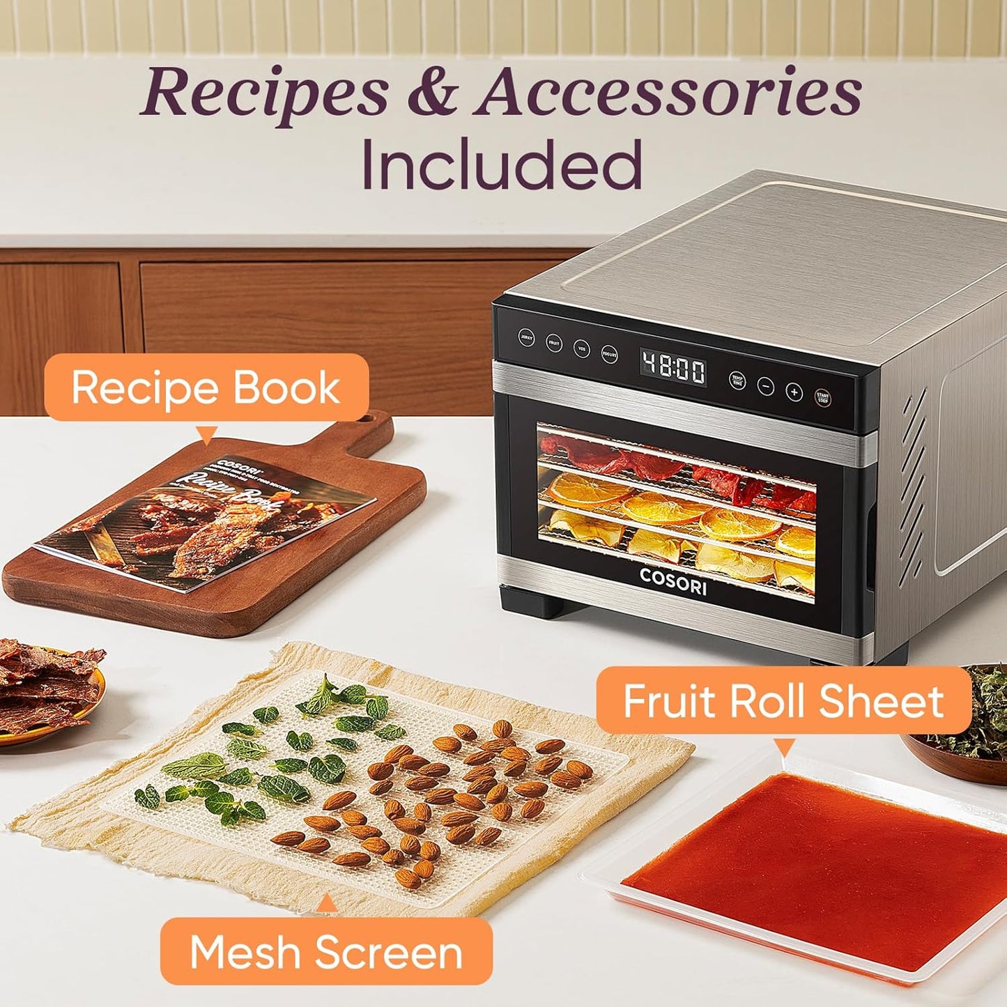 COSORI Food Dehydrator, Bigger Than 7 Trays With Large 6.5" Drying Space, 600W Power Saves More Time Than 480W, 165°F Dehydrated Dryer